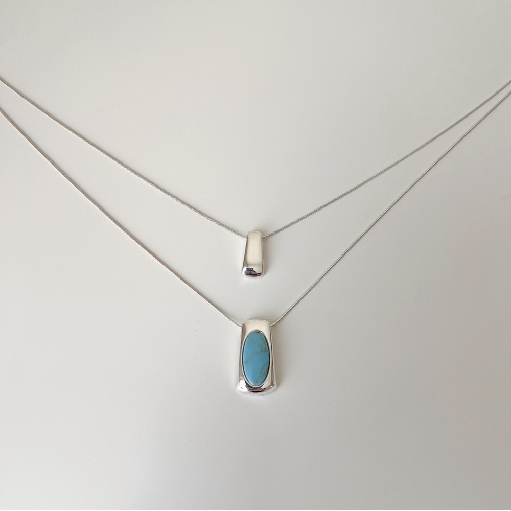 Ralph Lauren Silver Tiered Necklace + Turquoise Stone Pendant | 17–19” | GUC - Picture 4 of 9